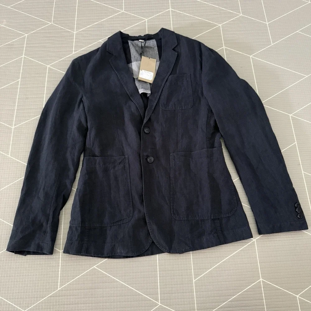NEW Burberry Brit Linen Blend Casual Blazer Size 46 Navy‎ 2 Button Closure $895